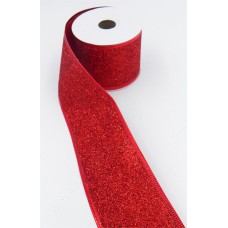 2.5 Inch Wired Christmas Ribbon, Red Sparkle Metallic, 2-1/2 In. X 10 Yds (Lot of 1 Spool) SALE ITEM